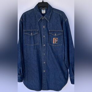 Harley Davidson x‎ Warner Bros Taz Men’s Denim Button Up Shirt Size Medium